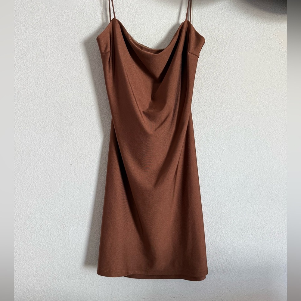 Elegant Brown Cowl Neck Dress Brand New Medium